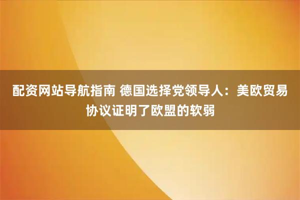配资网站导航指南 德国选择党领导人：美欧贸易协议证明了欧盟的软弱