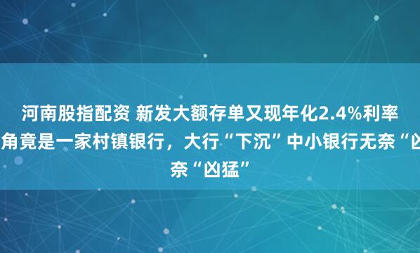 河南股指配资 新发大额存单又现年化2.4%利率，主角竟是一家村镇银行，大行“下沉”中小银行无奈“凶猛”